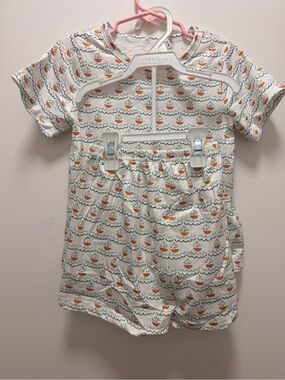 Mini Bean White Sailboat Short Sleeve Top & Shorts Set